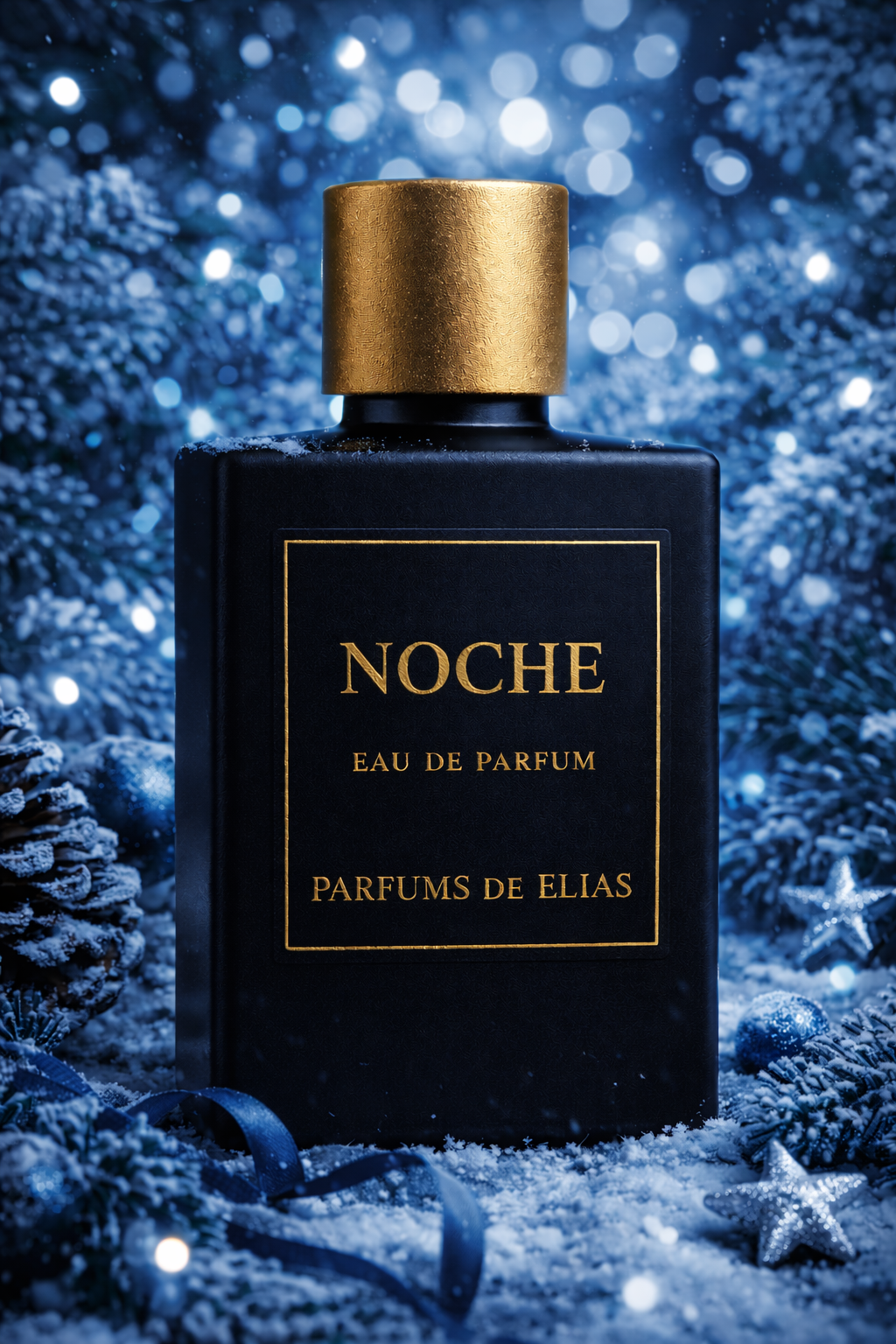 Parfums de Elias bottle in dark luxury lighting